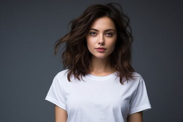 Fototapeta premium Woman in White Tshirt Mockup created with Generative AI