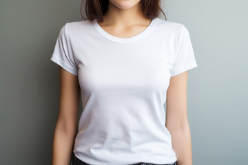 Fototapeta premium Woman in White Tshirt Mockup created with Generative AI