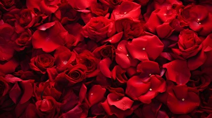 Velvet Sea of Red Rose Petals in Bloom