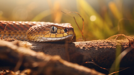 Fototapeta premium Viper snake on branch, viper snake animal closeup