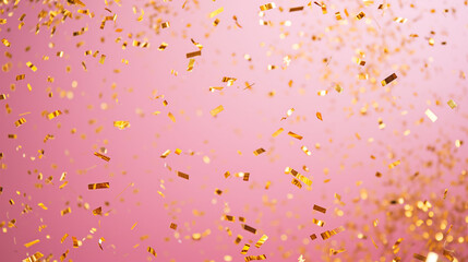 Beautiful background, gold confetti scattered on a pale pink background. The concept of decoration, pink background with gold confetti, Ai generated image  - Powered by Adobe