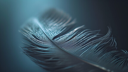Blue Feather Closeup Texture Detail on Dark Background