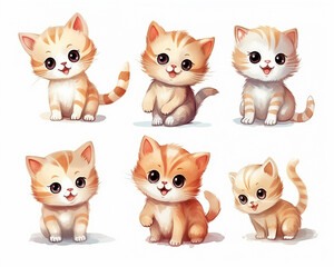Obraz premium Cute kitten character in different poses. Isolated watercolor illustration for children 