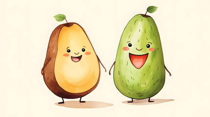 Cheerful Avocado Friends Watercolor Illustration