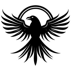 Fototapeta premium A Raven with open wings. Crow wisdom symbol. Traditional ancient Celtic sacred pattern. Sign of Vikings, generative ai.