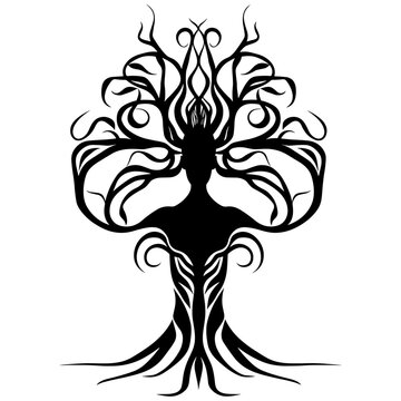 tree with roots and leaves, generative ai, isolated on white background.