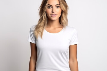 Fototapeta premium Woman in White Tshirt Mockup created with Generative AI