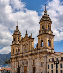 Fototapeta na wymiar Metropolitan and Primate Catholic Cathedral Basilica of the Immaculate Conception and Saint Peter of Bogota or better known as the Metropolitan Cathedral Basilica of Bogota and Primate of Colombia.