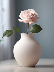 rose in a white ceramic vase of natural light, digital painting. ai generative