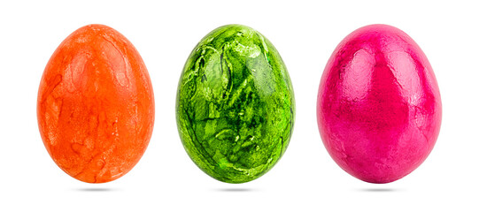 Three colorful Easter eggs isolated on a transparent background