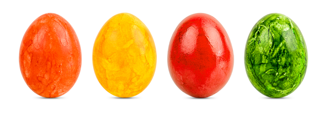 Colorful Easter eggs isolated on a transparent background