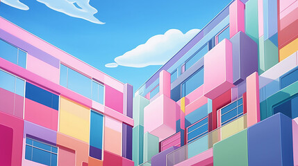 Vibrant Windows Vista in Pastel Cartoon Style: Modern Cityscape Illustration with Anime Art Influence, Perfect for Digital Design and Contemporary Compositions.