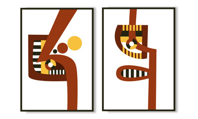 Set of two pieces abstract mid century modern wall art collection.  Wall print set, wall decoration for home.