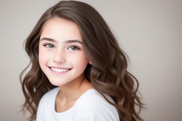 portrait of a girl teenager beautiful smiling girl showing teeth beautiful hair. Generated AI