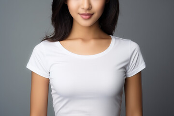 Fototapeta premium Woman in White Tshirt Mockup created with Generative AI