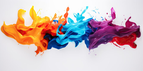 Banner with strokes of colored paint in order by color on a white background. Artists concept, art, modern, abstraction. Splashes of colored paint