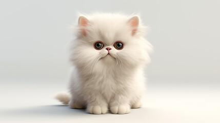 3d cartoon cute white Persian cat white background