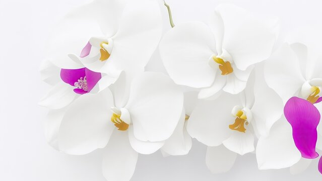 Beautiful Orchid flowers on white surface