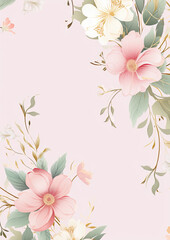 Fototapeta premium Floral border pattern on pink background in the style of soft focus romanticism , light green and light gold.
