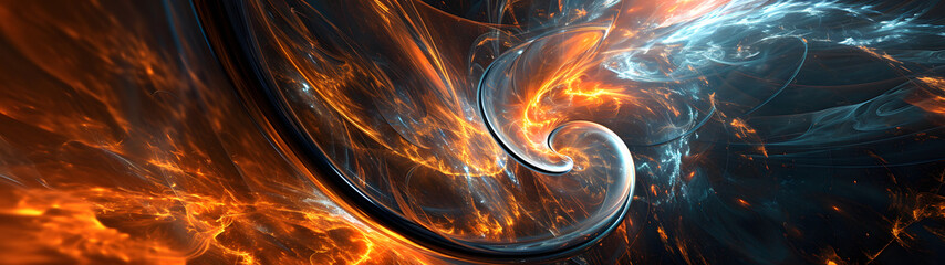 Captivating swirls of fiery amber and black heat ignite a mesmerizing display of light in this screenshot of a blazing fractal - obrazy, fototapety, plakaty