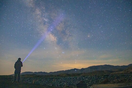 Yongtaikoucheng, Baiyin City, Gansu Province-The Milky Way and Young People under the Starry Sky