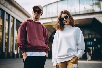 Man and Woman Standing Together Side by Side in a Casual Pose