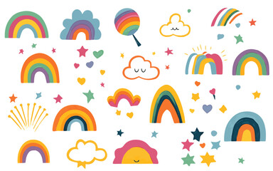 set of cute rainbows and clounds