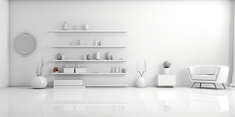 Modern white room with furniture and product display, ready for montage.