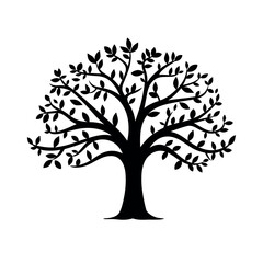 Tree silhouette with leaves isolated on white background. Vector stock