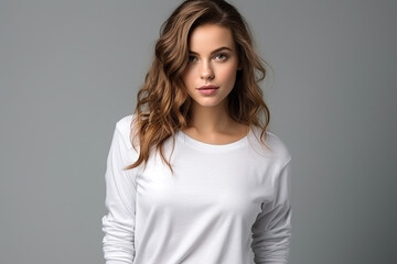 Obraz premium Woman in White Tshirt Mockup created with Generative AI