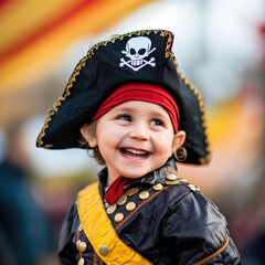A cute little boy on carnival dressed as a pirate 