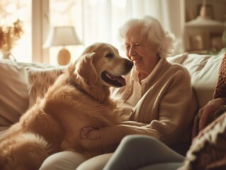 Pet Therapy Delight Joyful Senior and Furry Companion
