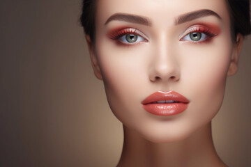 Beauty portrait of a young beautiful woman with makeup