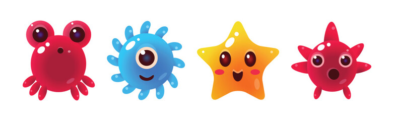 Funny Sea Animals and Underwater Creature Vector Set