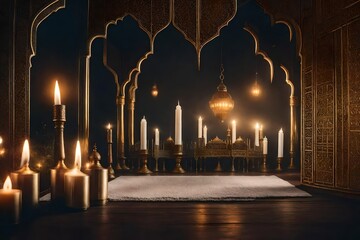 Eid decorative traditional lamps illuminated and ready for the Holy season of Ramadan generated by AI