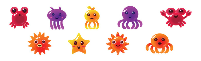 Funny Sea Animals and Underwater Creature Vector Set