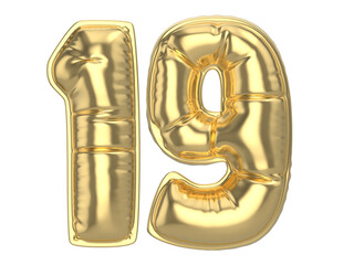 19 Gold 3D Number