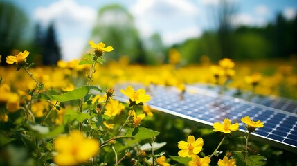 Solar Panels Amongst Yellow Wildflowers