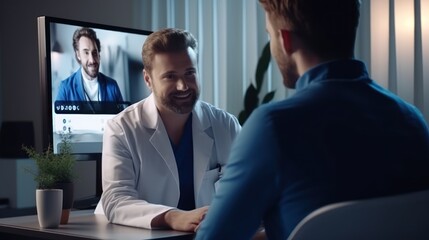tele medical. Doctor explains the medication to the patient by video conference, Technology for health, physician, computer, online, patient, medical, consultation, healthcare, communication