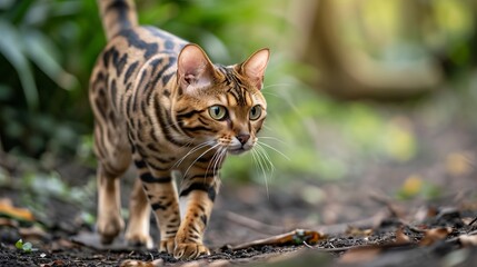 Obraz premium Portrait of a Bengal cat outdoor