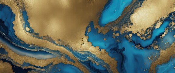 Luxury blue and gold stone marble texture. Alcohol ink technique abstract background