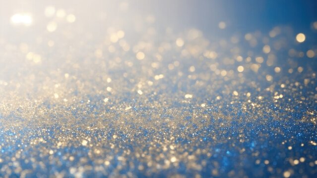 Abstract White, Blue and Golden glitter lights Gold glitter dust texture dark background