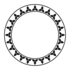 Circle frame with Celtic triquetra pattern. Decorative border with the emblem of the Holy Trinity, formed by interlacing arcs or portions of circles. Celtic triangular knot, a Christian symbol. Vector