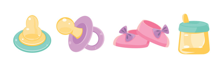 Babyhood Object and Different Childhood Items Vector Set