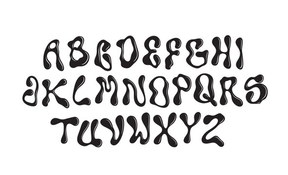Vector Hand Drawn Alphabet. Trendy Liquid and Groovy Letters. Decorative Artistic Font. Y2K Letters Style.	