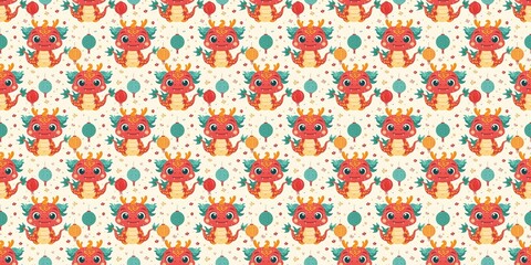 Obraz premium Chinese new year dragon in the style of kawaii, pattern Generative AI