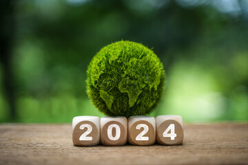 Year number 2024 new target Plan and vision for 2024, development goals, sustainable environment, green business, ESG, world.
