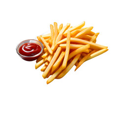Testy french fries with ketchup on transparent White background,Generative Ai - obrazy, fototapety, plakaty