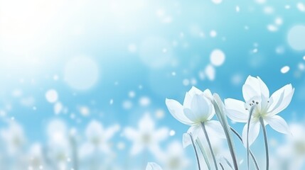 Fototapeta na wymiar Spring snowdrops on blue background. First spring blooming Delicate Snowdrop flowers. Illustration for postcard, template, card. Copy Space. International happy womens day, 8 March, Mothers concept..