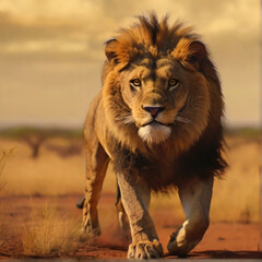 Obraz premium A angry lion across in field